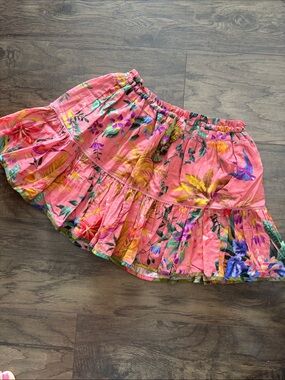 Zimmermann Pink Floral Tiered Ruffle Mini Skirt